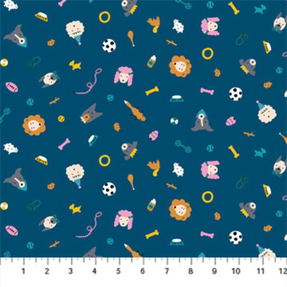 Best Friend - Chiens Navy - Figo Fabrics