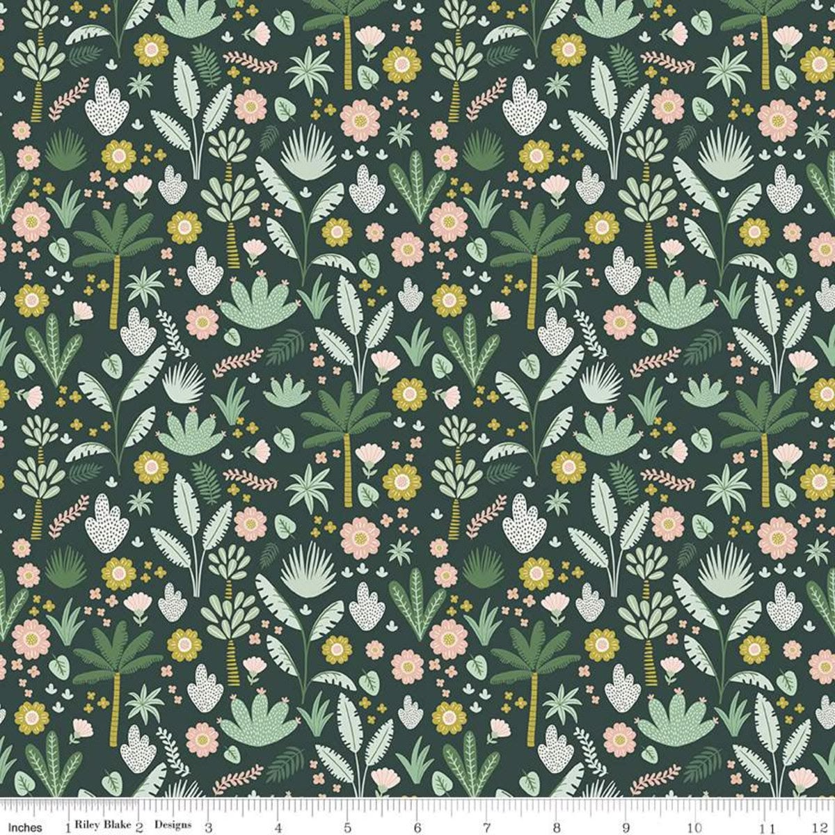 Hibiscus - Palmiers Hunter Green - Figo Fabrics