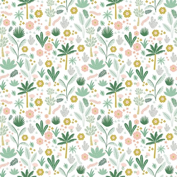 Hibiscus - Palmiers White - Figo Fabrics